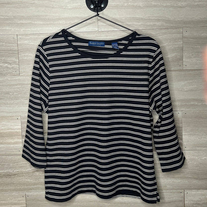 Karen Scott Petites Womens Sz PL Black White Striped Long Sleeve Knit Top