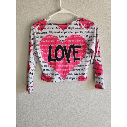 Vintage Y2K BLUSH Womens Sz M Cropped Long Sleeve T Shirt Pink Heart