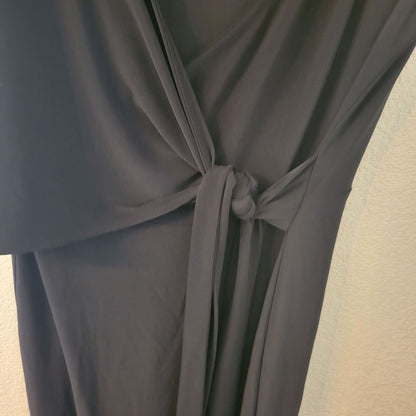 Evan Picone Womens Sz 6 Solid Black Midi Wrap Dress Vintage