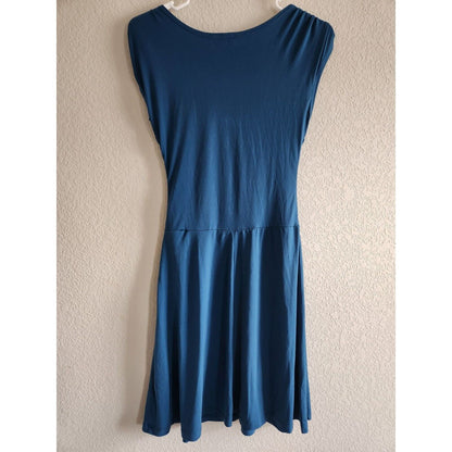 En Focus Studio Womens 4P Petite Midi Dress Teal Blue Draped