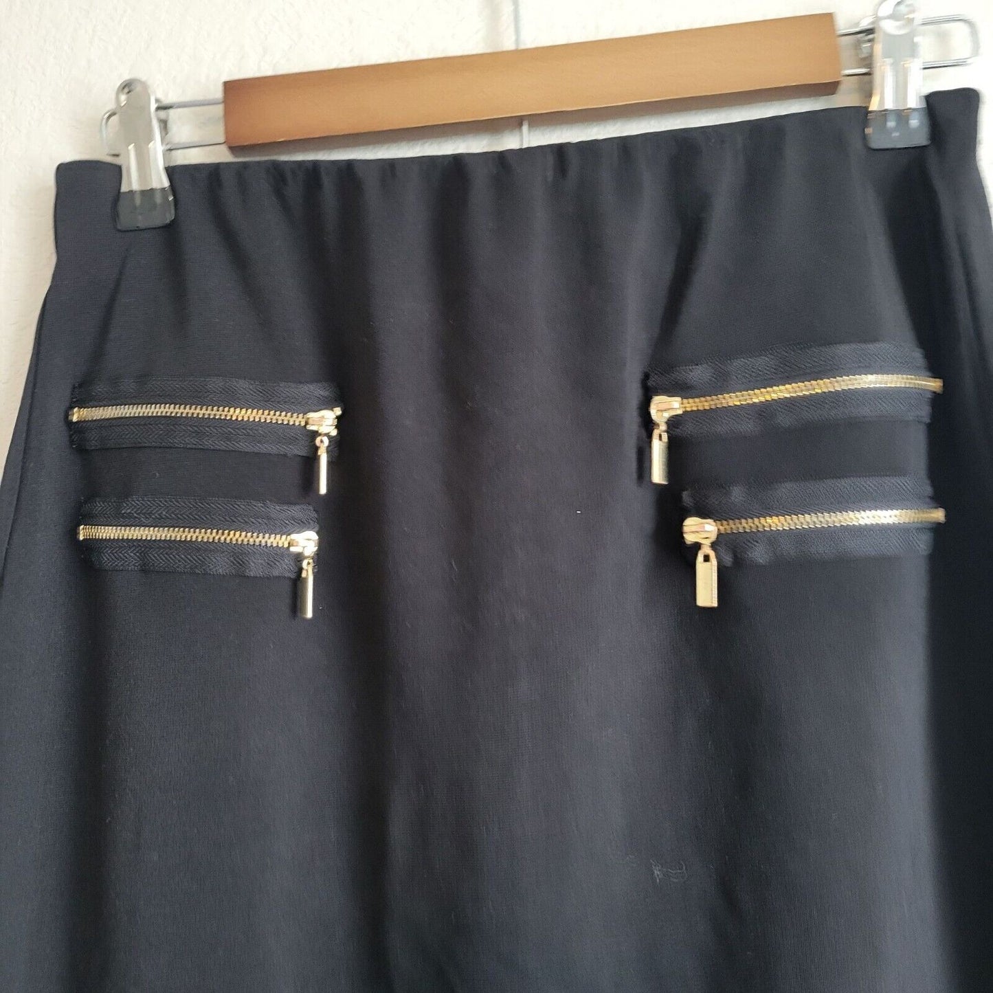 Grace Elements Womens Sz S Knee Length Pencil Skirt Black Gold Zippers