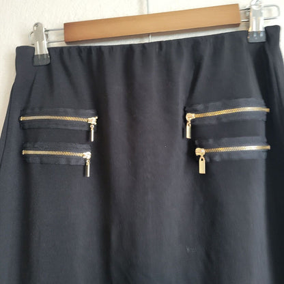 Grace Elements Womens Sz S Knee Length Pencil Skirt Black Gold Zippers