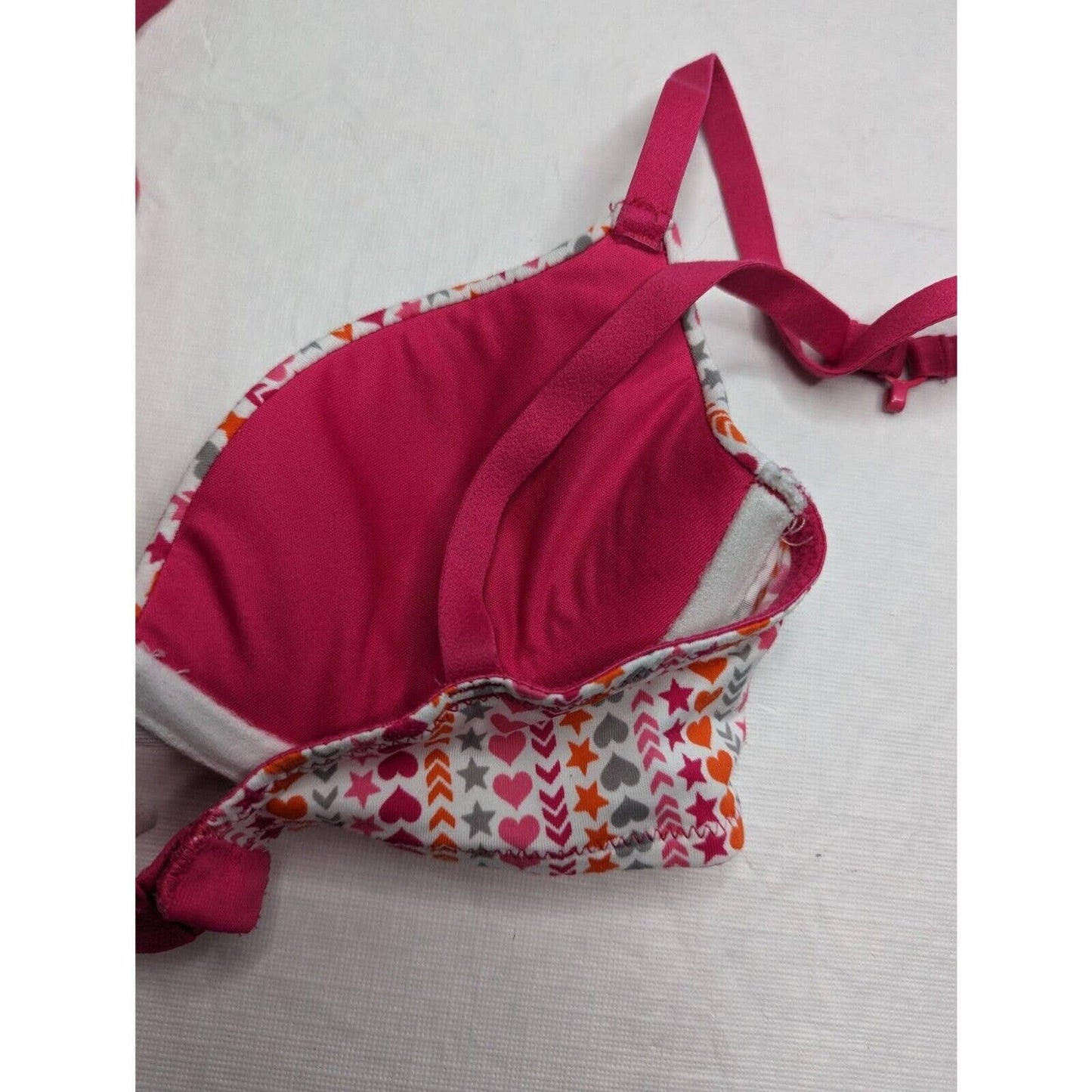 Flirtitude Sz 32A My Fave Push Up Bra Pink and White Heart Print