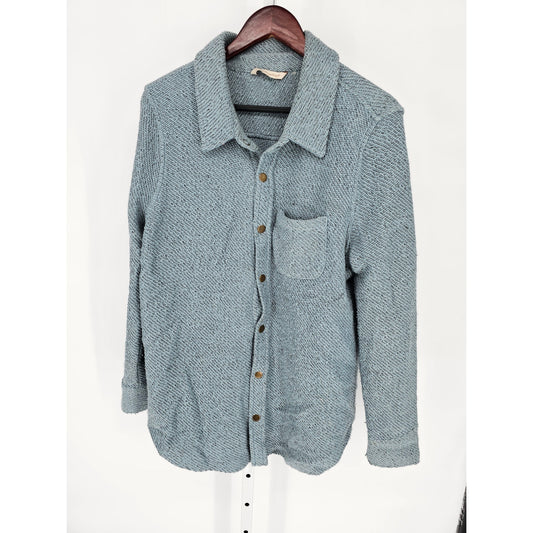 Soft Surroundings Womens Sz 1X Snap Front Boyfriend Shacket Light Blue Cotton