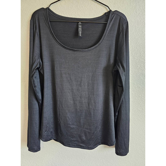 90 Degree Mujer Sz XL Camisa deportiva de manga larga con cuello redondo Negro