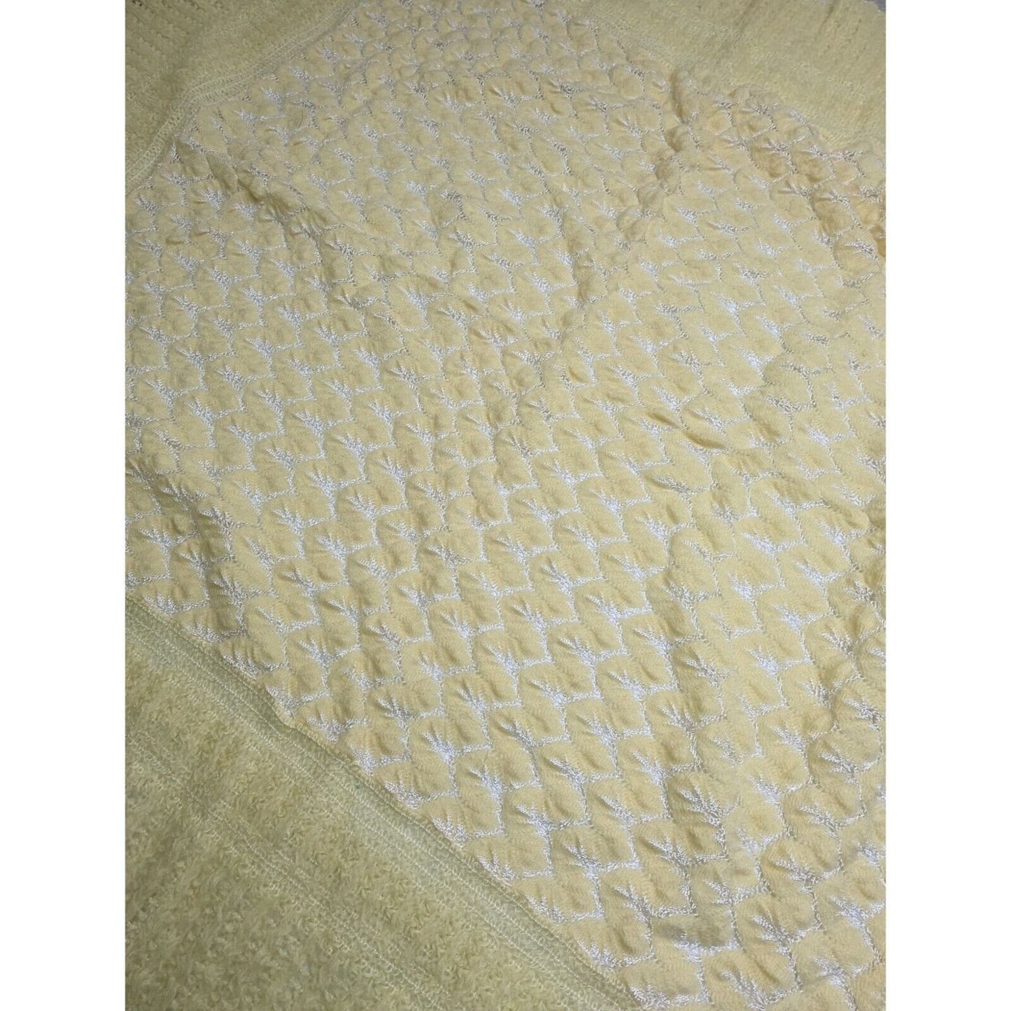 Vintage 1960s Baby Crib Blanket Acrylic Knit Yellow
