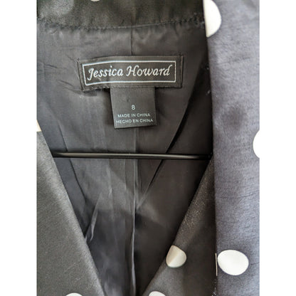 Vintage Jessica Howard Womens Sz 8 Belted Midi Dress Pinup Style Black Polka Dot