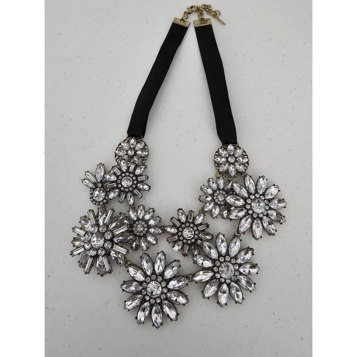 Vintage Y2K Statement Piece Bold Necklace Floral Rhinestones White Black