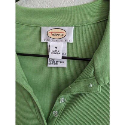 Talbots Petites Womens PM Short Sleeve Polo Shirt Green Ribbed