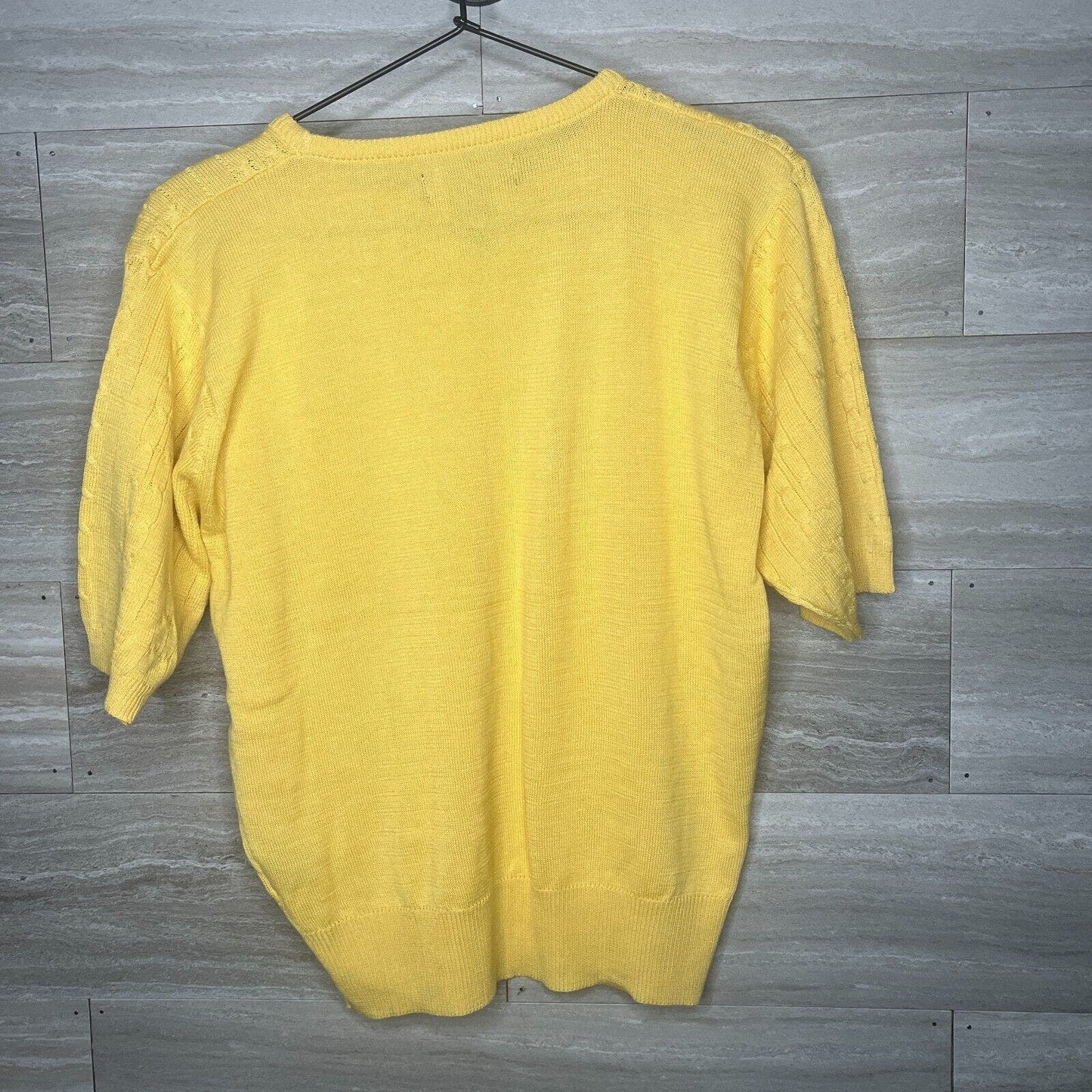 Yarnworks Womens Sz S Short Sleeve Cotton Blend Sweater Yellow Cableknit