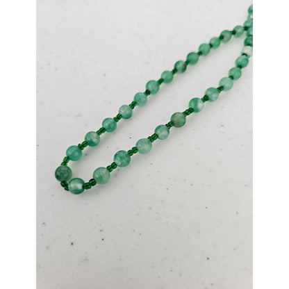 Vintage Single Strand Glass Beaded Necklace Green Round Beads