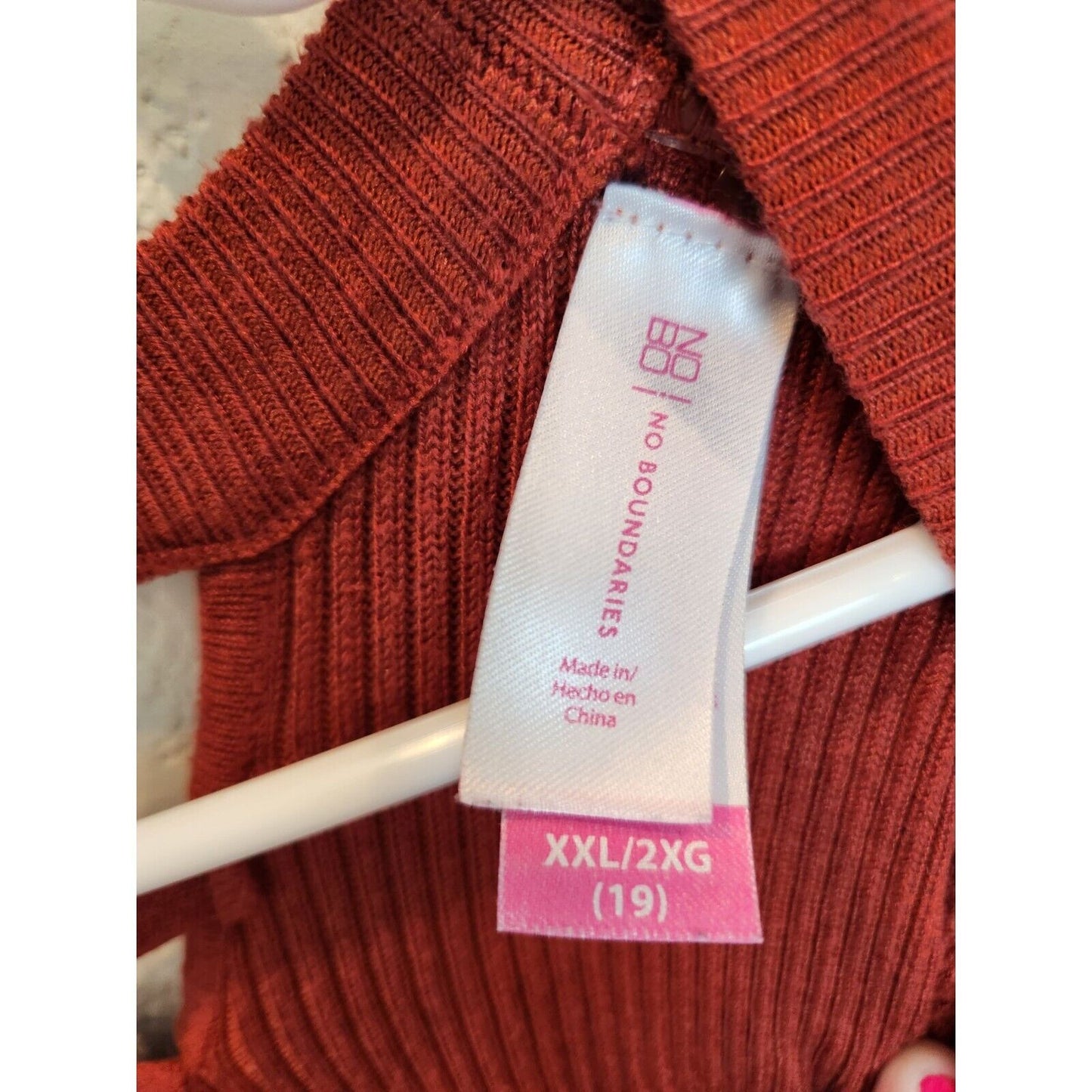 No Boundaries Juniors Sz XXL Burnt Orange Ribbed Long Sleeve Shirt