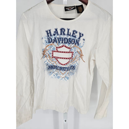 Vintage Y2K Harley Davidson Womens L Long Sleeve T Shirt Rhinestone Embellished