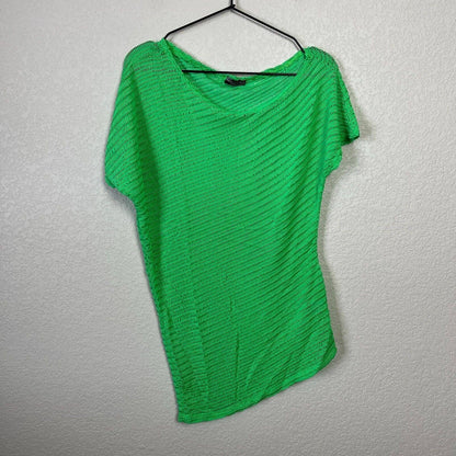 Body Central Boutique Y2K Sz M Asymmetrical Knit Top Green Off Shoulder