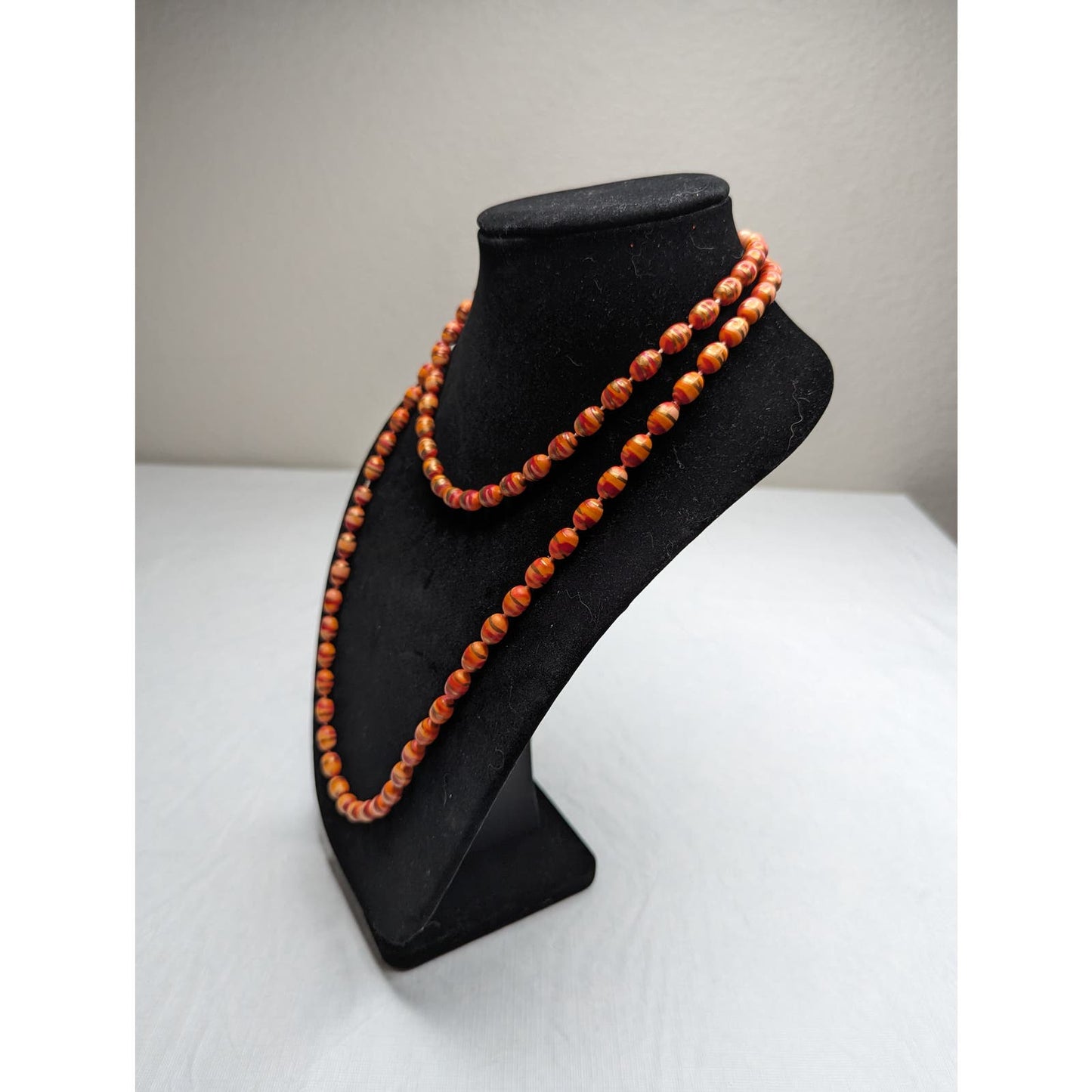 Vintage Mid Century Single Strand Wooden Beaded Necklace Orange Art To Wear