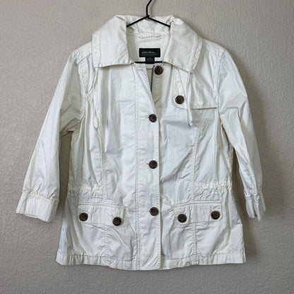 Eddie Bauer Womens Sz M Button Up 3/4 Sleeve White Jacket Cotton