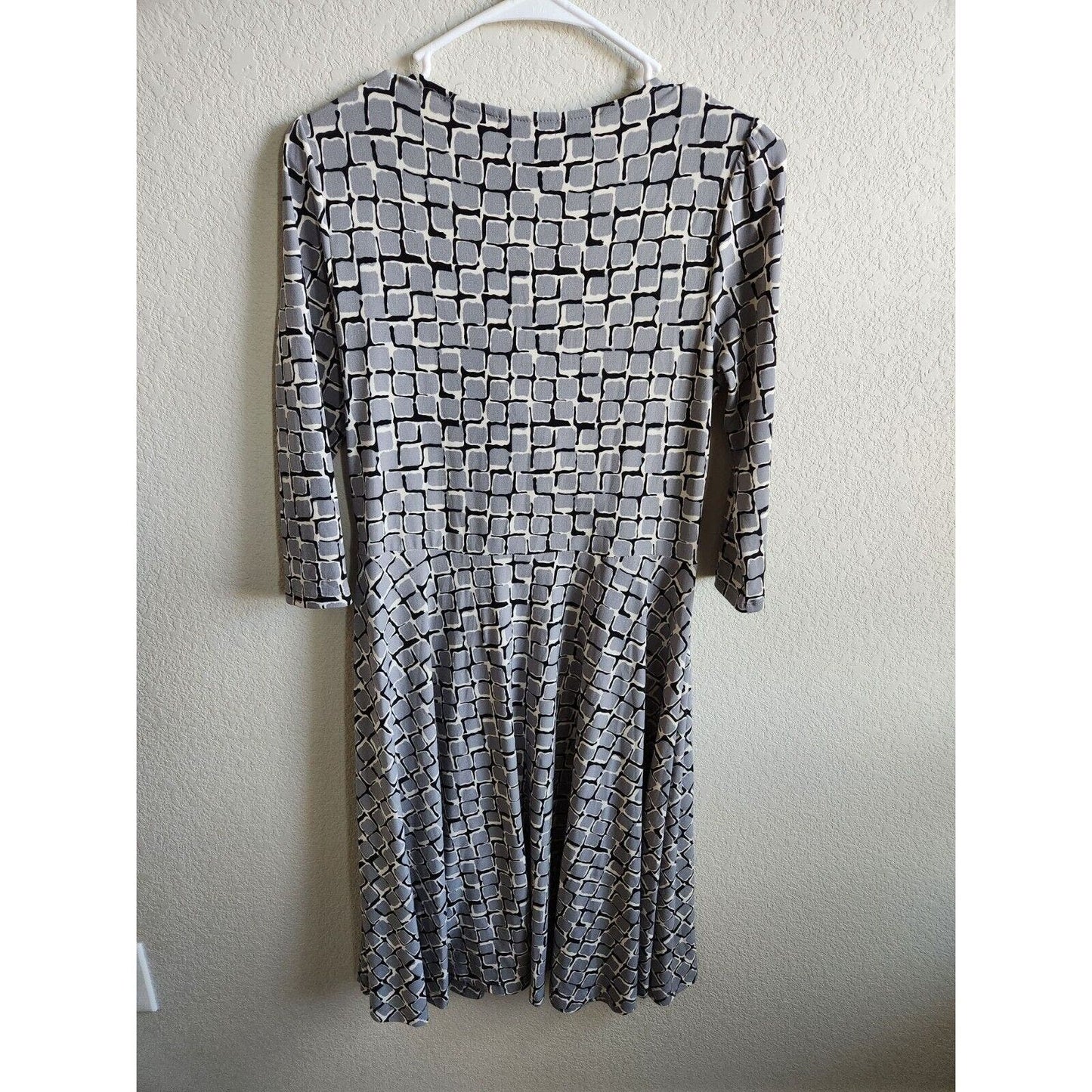 Apt 9 PM Petite Midi Dress Silver Gray Black Faux Wrap 3/4 Sleeve