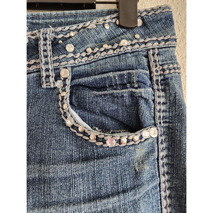 Almost Famous Juniors Sz 9 Skinny Blue Jeans Flap Pocket Thick Stitch