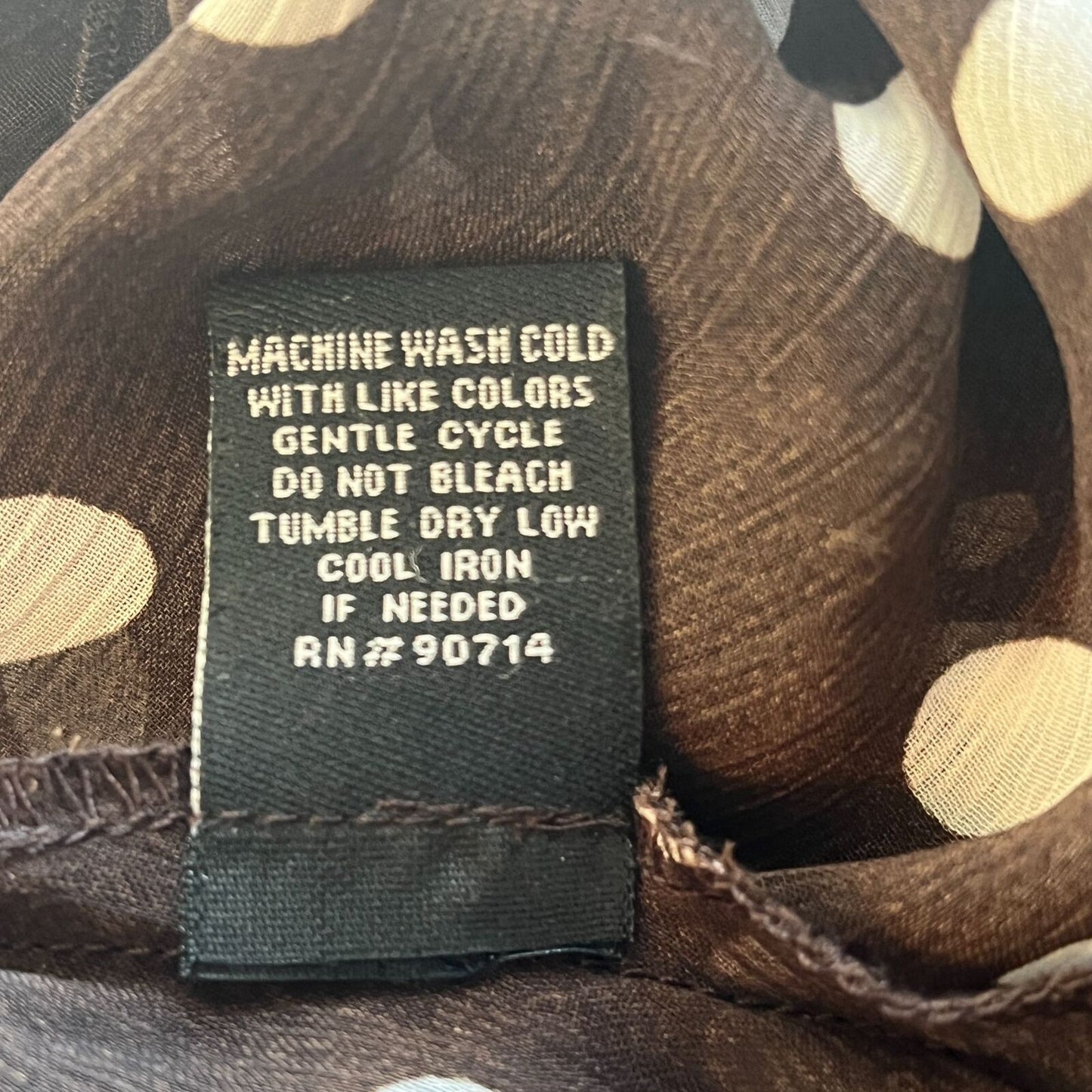 MSK Womens Sz 8 Midi Brown and White Polka Dot Semi Sheer Dress V Neck