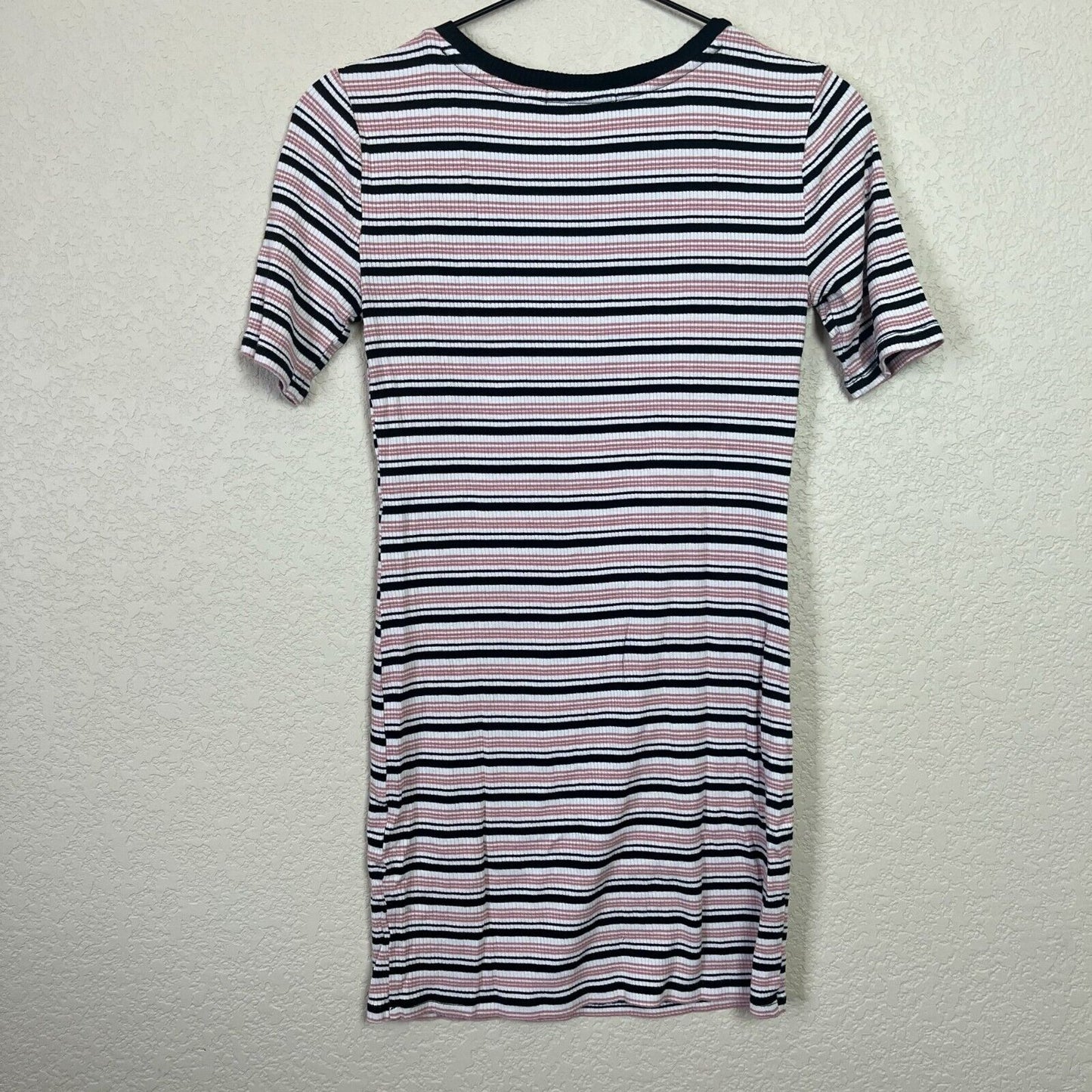 Forever 21 Womens Sz M Mini Dress Shirt Dress Ribbed Pink Black Y2K