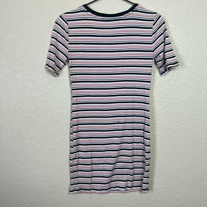 Forever 21 Womens Sz M Mini Dress Shirt Dress Ribbed Pink Black Y2K