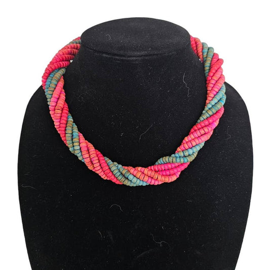 Vintage Multi Color Twisted Seed Bead Necklace Neon Bright Colors