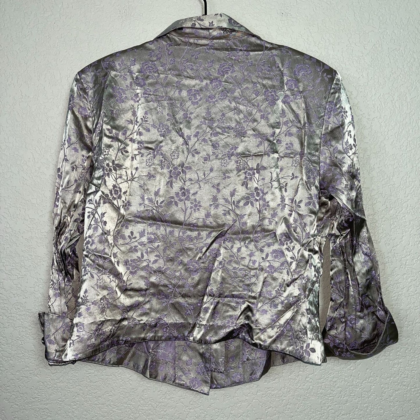 JR Nites by Caliendo Womens Sz 16 Satin Jacket Silver Purple Formal