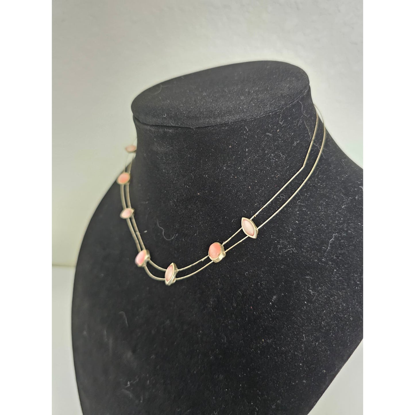 Vintage Y2K Multi Wire Necklace Inlay Light Pink Stones Dainty