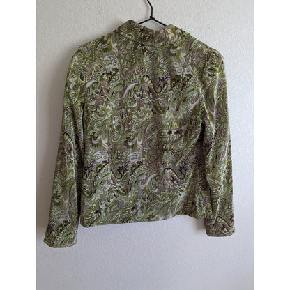 Madison Michelle Womens Sz M Lightweight Zip Up Crinkle Jacket Green Floral