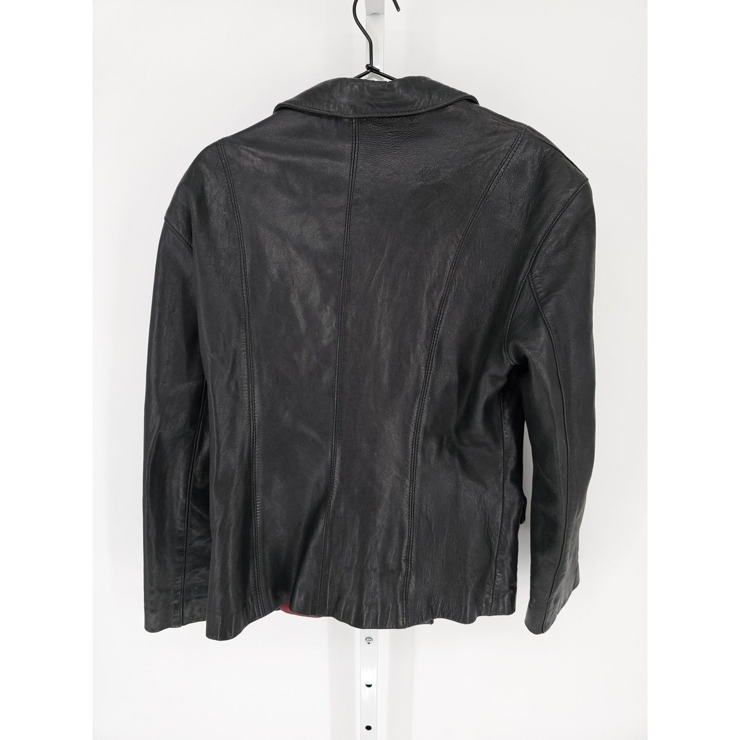 Vintage Louis Alvear Womens Sz L Button Up Black Leather Jacket