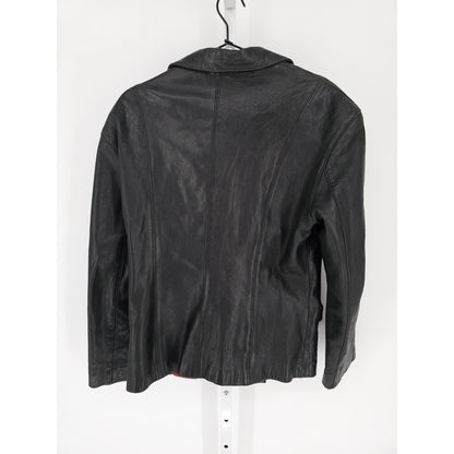 Vintage Louis Alvear Womens Sz L Button Up Black Leather Jacket