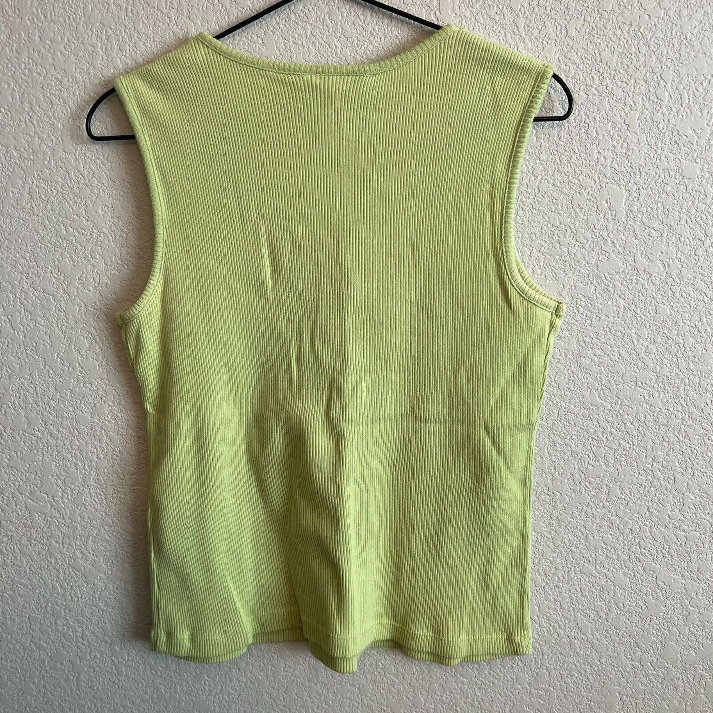 Vintage JM Collection Womens petite PL Ribbed Tank Top Light Green Crochet