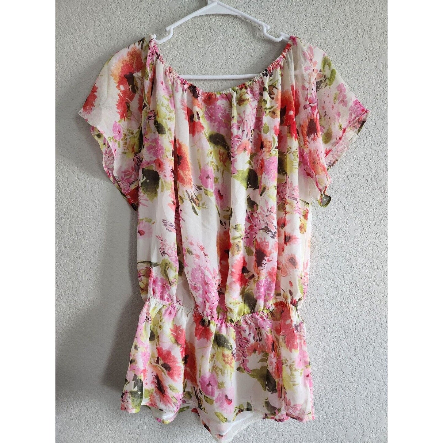 Boston Proper Womens Sz 10 Short Sleeve Peplum Blouse Pink Floral