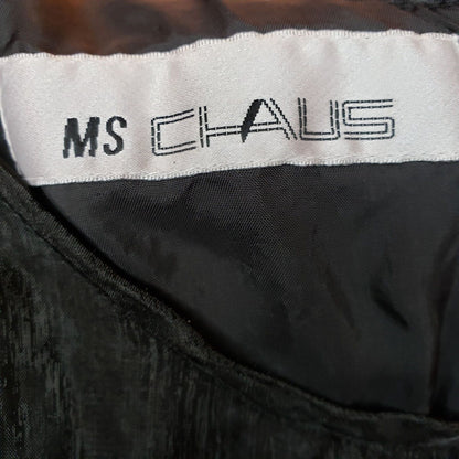 Vintage 1980s Ms Chaus Sz 12 Midi Black Velvet Dress Beaded Long Sleeve