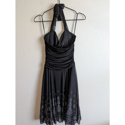 Vintage Y2K My Michelle Womens Sz M Midi Halter Formal Dress Black Silver