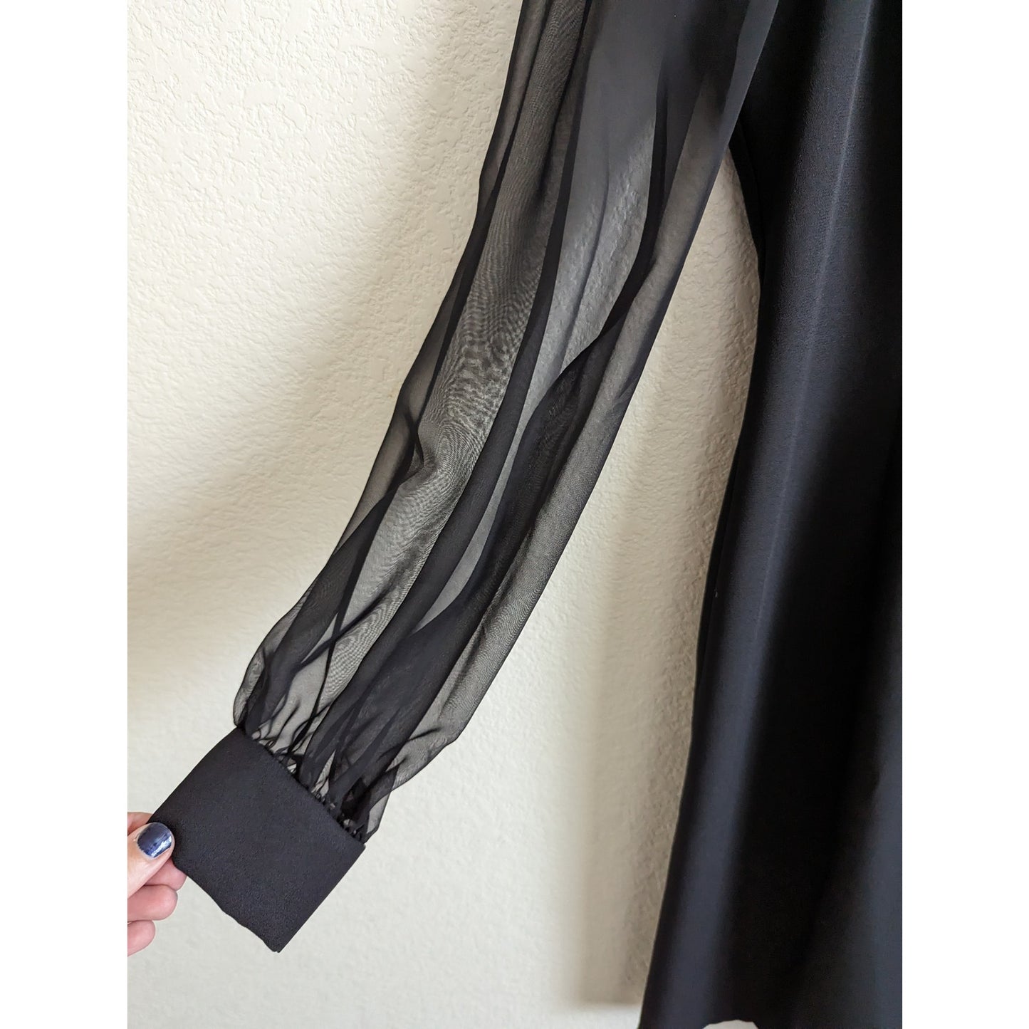 Vintage 1990s Cachet Womens Sz 6 Midi Length Sheer Long Sleeve Black Dress