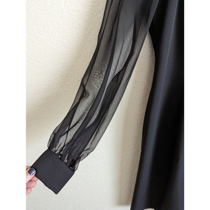 Vintage 1990s Cachet Womens Sz 6 Midi Length Sheer Long Sleeve Black Dress