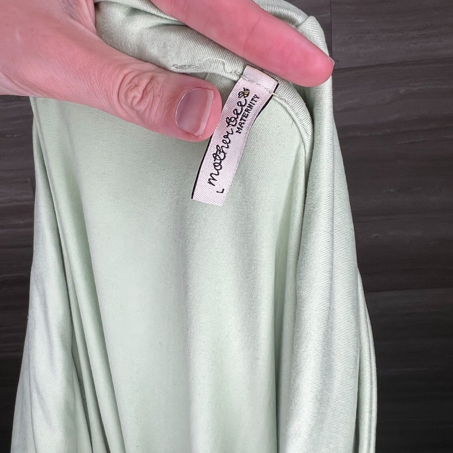 Mother Bee Maternity Womens Sz L Maxi Dress Long Sleeve Sage Green Cowl Neck