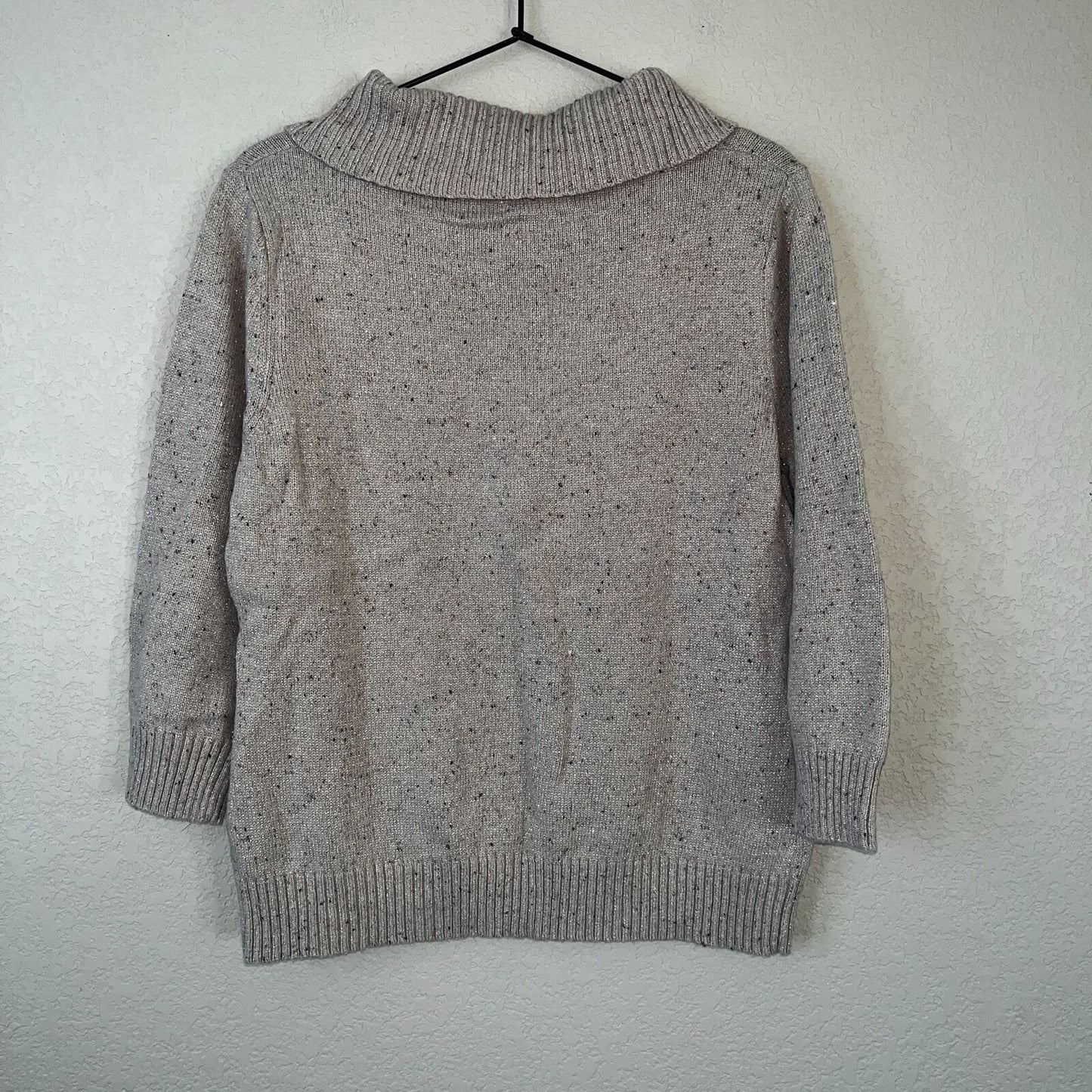 Charter Club Petite PM Taupe Metallic Weave Cowl Neck Sweater Cotton Blend