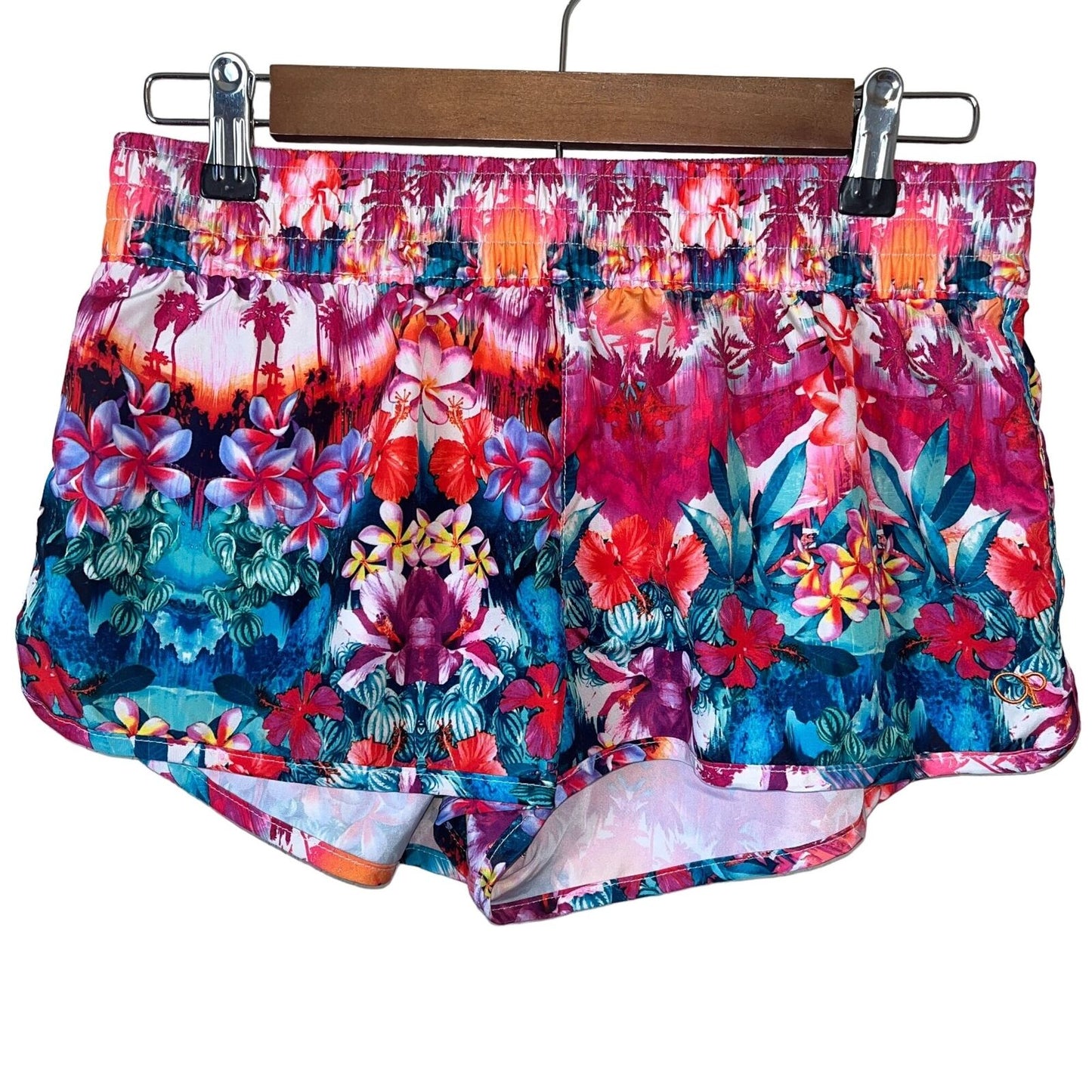 OP Juniors Sz M Bright Floral Athletic Shorts Elastic Waist