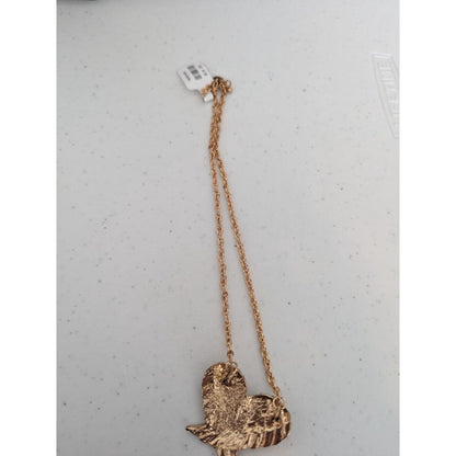 Womens Gold Tone Heart Shaped Wings Necklace w/ Rhinestones New