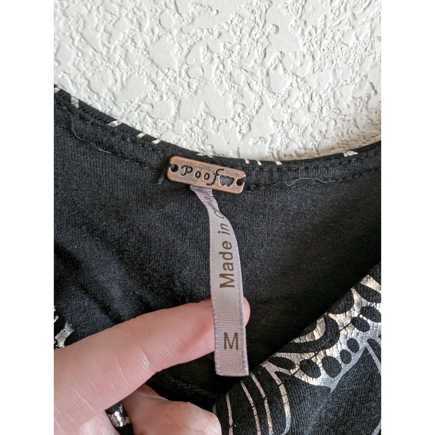 Poof Womens Sz M Mini Cocktail Dress Short Sleeve Black and White Print