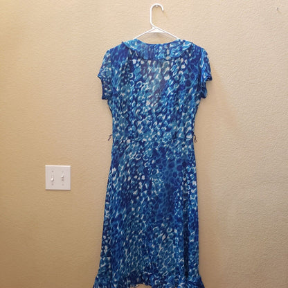 Vintage JBS Womens Sz 10 Blue and White Semi Sheer Midi Dress