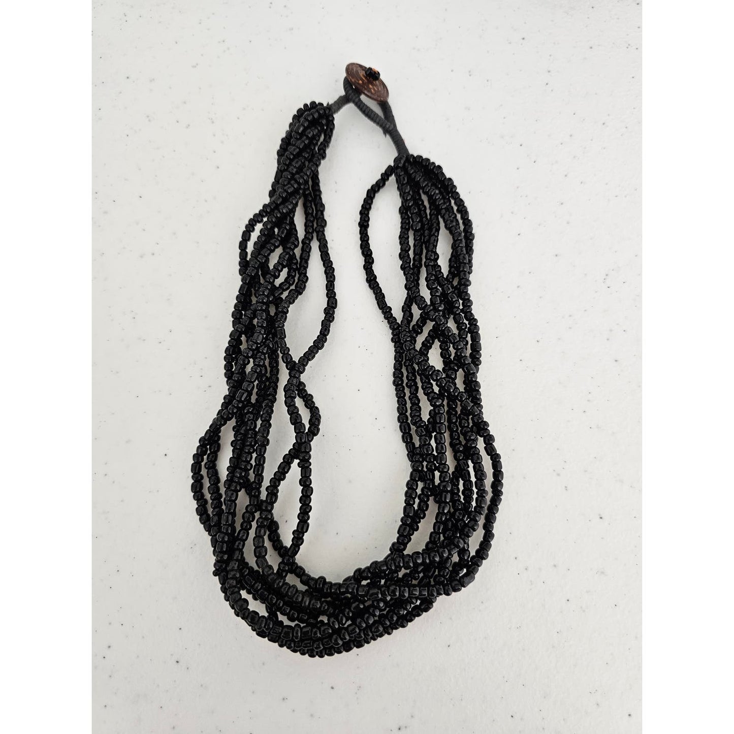 Vintage Multi Strand Seed Bead Necklace Solid Black Artisian