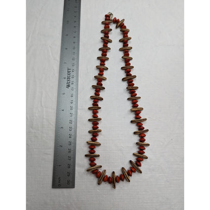 Vintage Mid Century Red and Brown Single Strand Beaded Necklace