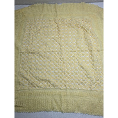 Vintage 1960s Baby Crib Blanket Acrylic Knit Yellow