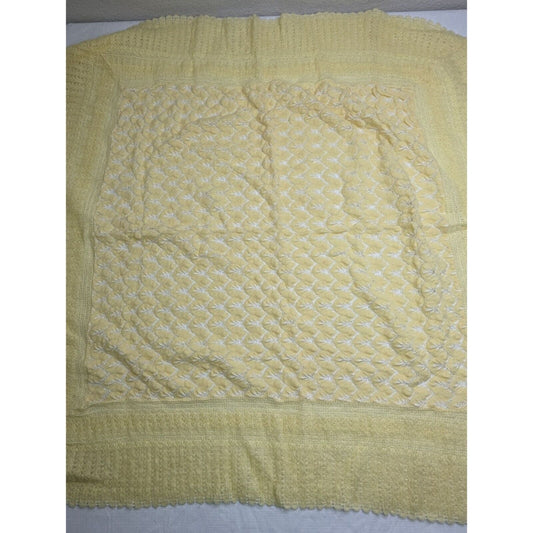 Vintage 1960s Baby Crib Blanket Acrylic Knit Yellow