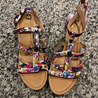 RE Report Womens Sz 10 Wedge Heels Macaw Colorful Rhinestone Front