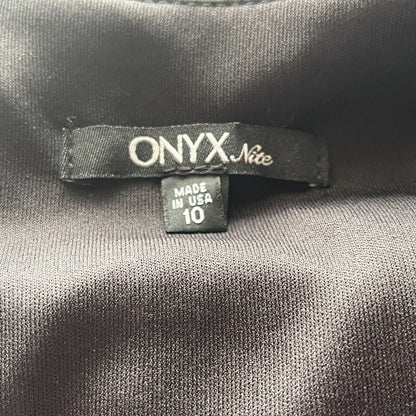 Vintage Onyx Nite Womens Sz 10 Black Satin Cocktail Dress w/ Rhinestones