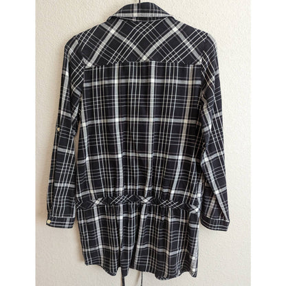 Old Navy Womens Sz S Long Sleeve Tunic Length Button Up Black White Plaid